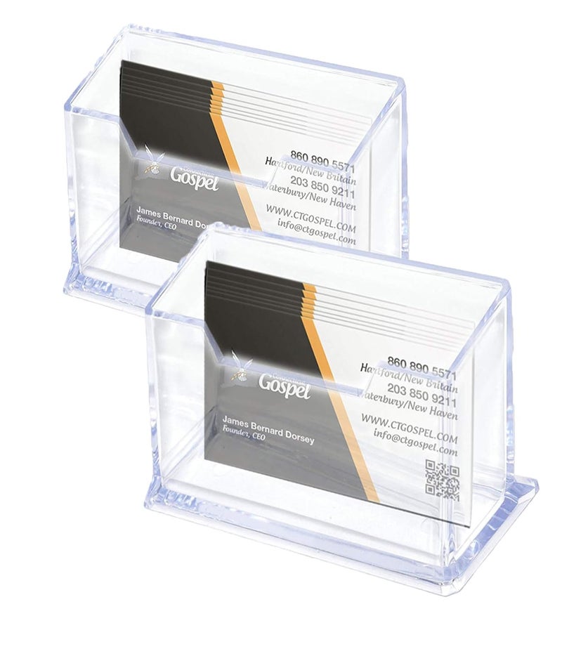 DAHSHA 1 - Tier Premium Acrylic Transparent Crystal-Clear Visiting Business Card Holder/Display Stand Desk Organizer For Office Table - 2 Pack - Image 1