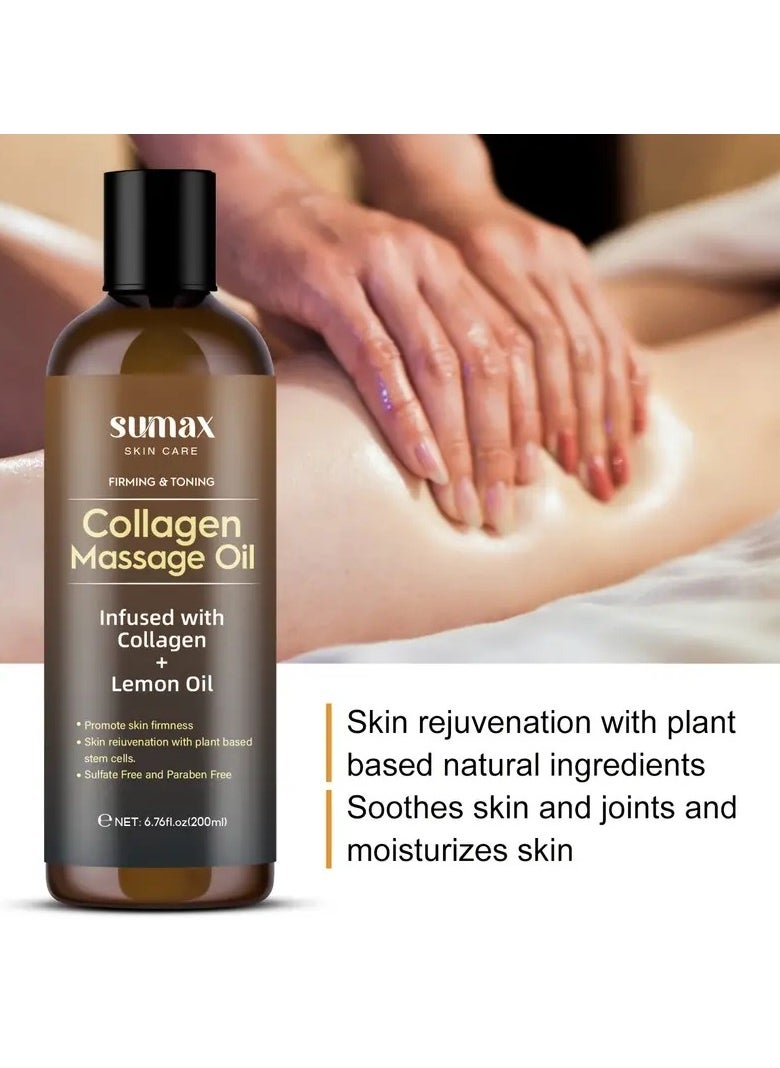 SUMAX - Collagen Massage Oil for Skin Care - Pure Plant-Based Ingredients with Acidic Properties for Smoothing and Firming the Skin. A Nourishing and Soothing Oil with Botanical Ingredients, 200 ml - Image 1