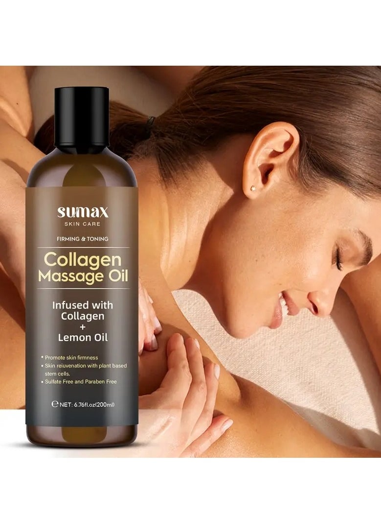 SUMAX - Collagen Massage Oil for Skin Care - Pure Plant-Based Ingredients with Acidic Properties for Smoothing and Firming the Skin. A Nourishing and Soothing Oil with Botanical Ingredients, 200 ml - Image 1