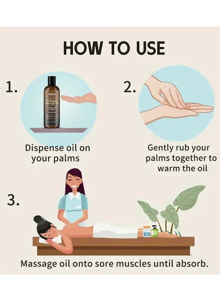 SUMAX - Collagen Massage Oil for Skin Care - Pure Plant-Based Ingredients with Acidic Properties for Smoothing and Firming the Skin. A Nourishing and Soothing Oil with Botanical Ingredients, 200 ml - Image 1