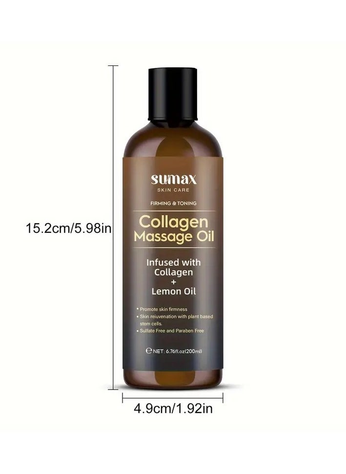 SUMAX - Collagen Massage Oil for Skin Care - Pure Plant-Based Ingredients with Acidic Properties for Smoothing and Firming the Skin. A Nourishing and Soothing Oil with Botanical Ingredients, 200 ml - Image 1