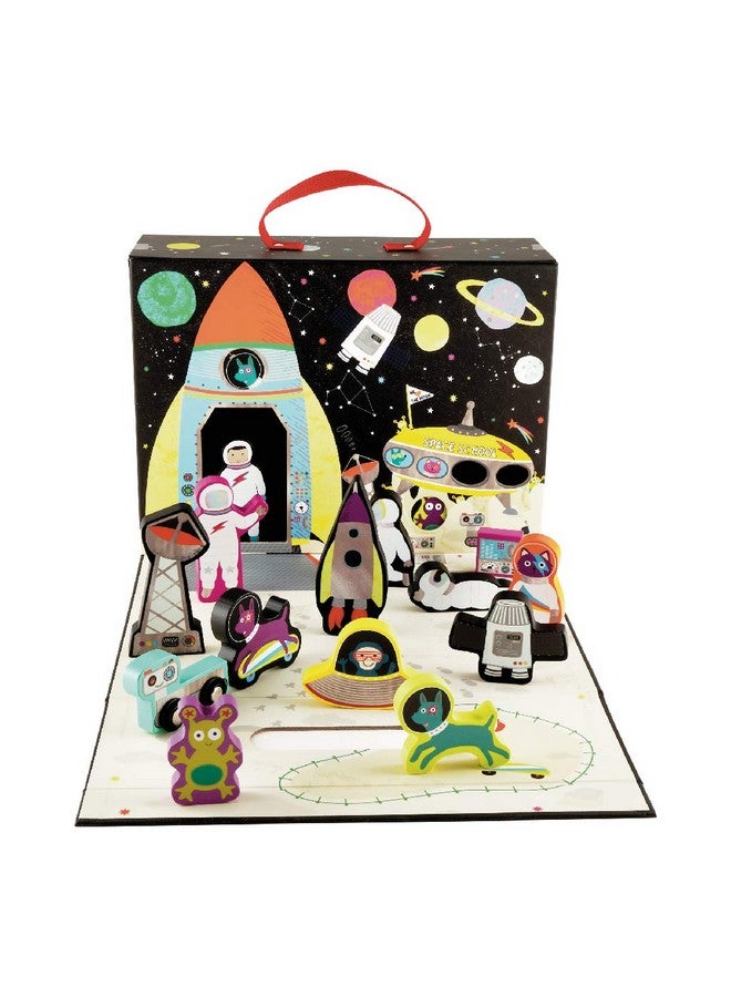 Floss & Rock Space Playbox - 15 Wooden Pieces - Astronauts, Rockets, Aliens & More - Age 3+ - Image 1