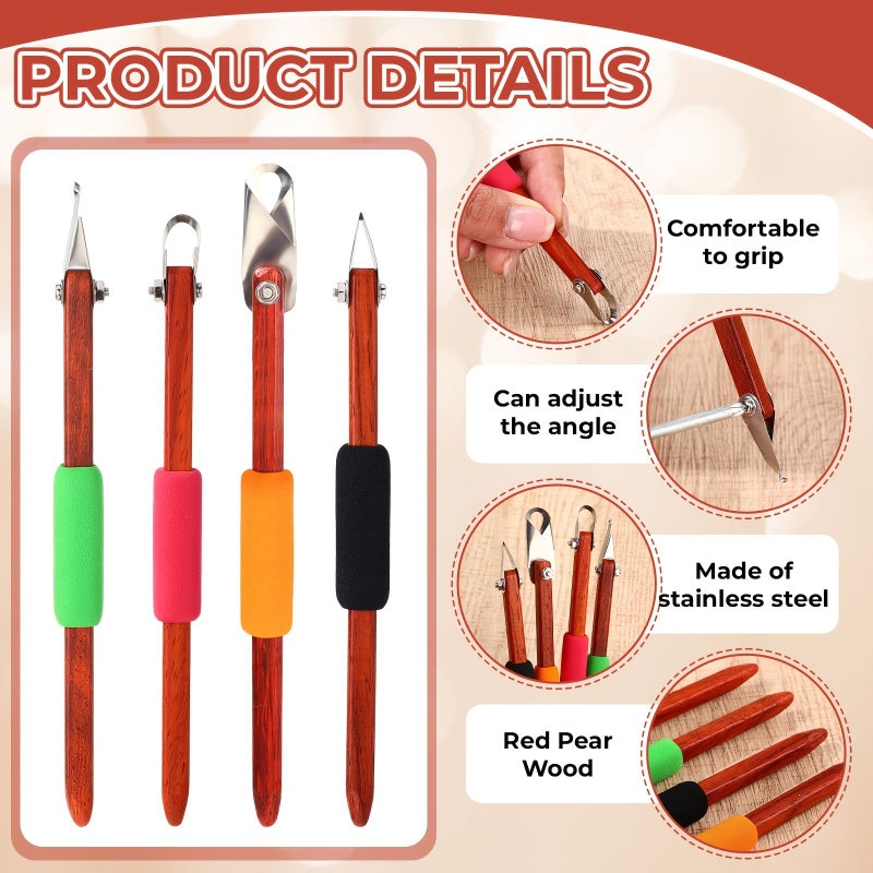4Pcs Pottery Carving Tool Set Clay Sculpting Tools for Ceramic Shaping DIY Crafts Graffiti Detailing Body Shaping Modeling Mud Scraping Line Carving Detailed Engraving - Image 2