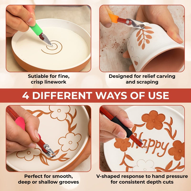 4Pcs Pottery Carving Tool Set Clay Sculpting Tools for Ceramic Shaping DIY Crafts Graffiti Detailing Body Shaping Modeling Mud Scraping Line Carving Detailed Engraving - Image 4