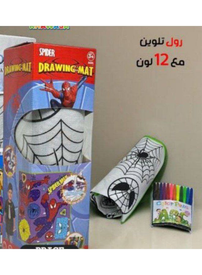 SPIDERMAN Spider Hero Coloring Mat for Kids – 50×50 cm Drawing Roll with 12 Color Pens – Creative Art Play Set for Boys and Girls - Image 1