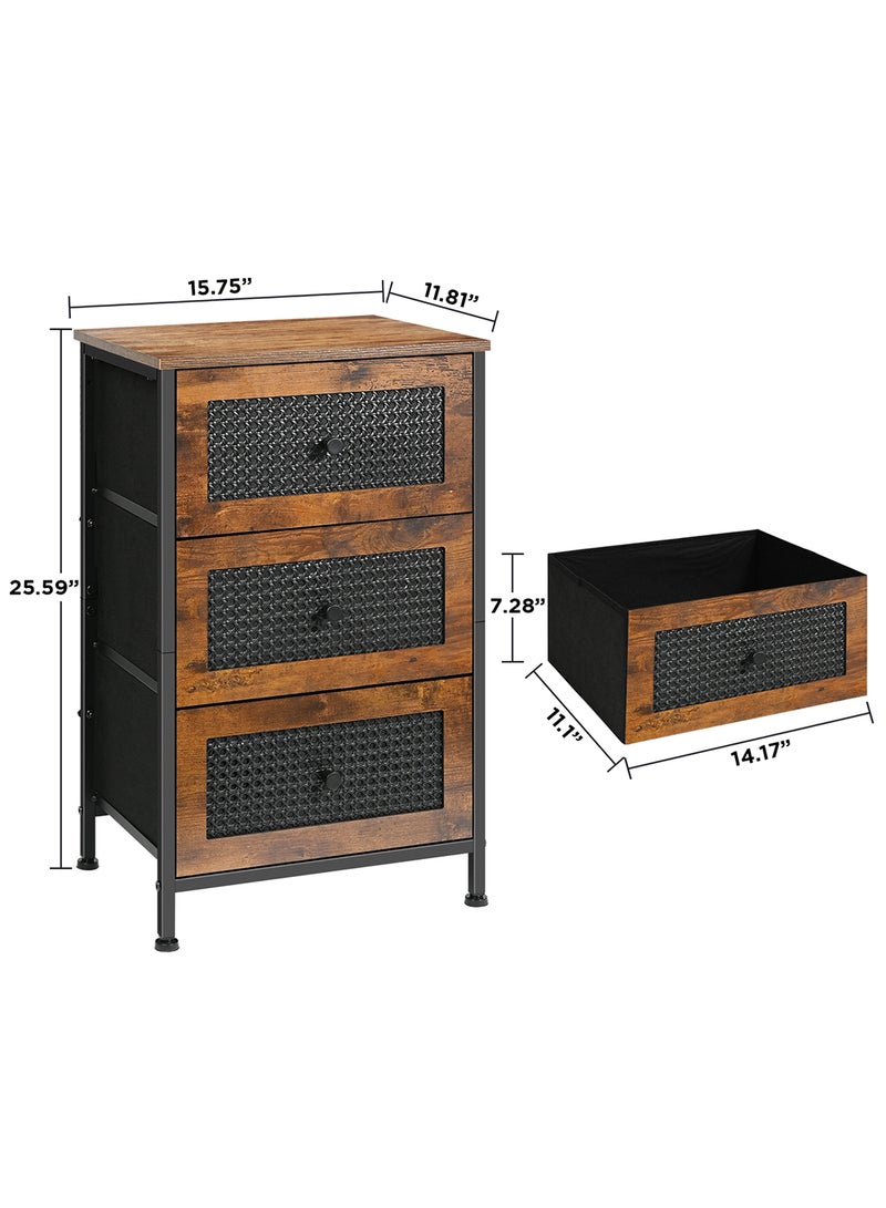 Ollieroo PVC Rattan Side Table with 3 Removable Fabric Drawers – Multi-Purpose Storage for Bedroom, Living Room, Office, and Kids’ Room, 40 × 30 × 65 cm, Vintage Finish - Image 2