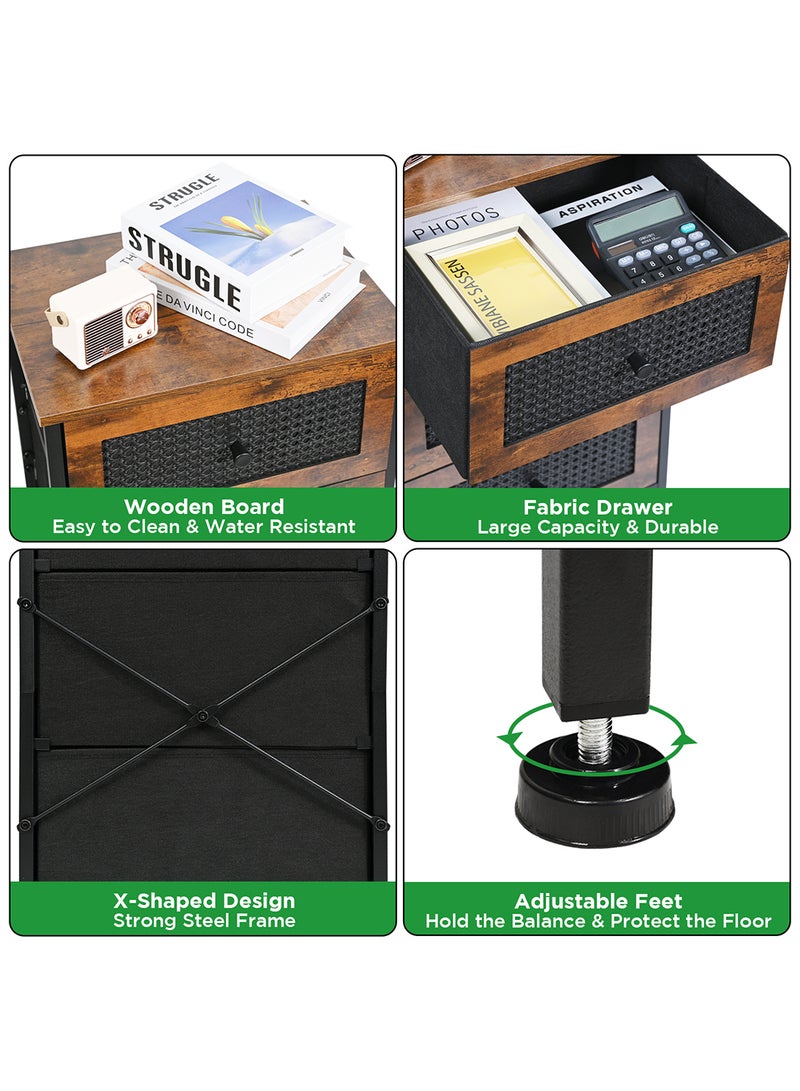 Ollieroo PVC Rattan Side Table with 3 Removable Fabric Drawers – Multi-Purpose Storage for Bedroom, Living Room, Office, and Kids’ Room, 40 × 30 × 65 cm, Vintage Finish - Image 5