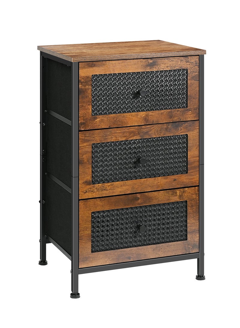 Ollieroo PVC Rattan Side Table with 3 Removable Fabric Drawers – Multi-Purpose Storage for Bedroom, Living Room, Office, and Kids’ Room, 40 × 30 × 65 cm, Vintage Finish - Image 1