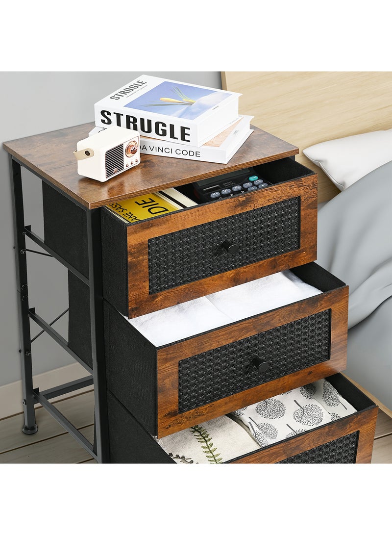 Ollieroo PVC Rattan Side Table with 3 Removable Fabric Drawers – Multi-Purpose Storage for Bedroom, Living Room, Office, and Kids’ Room, 40 × 30 × 65 cm, Vintage Finish - Image 3