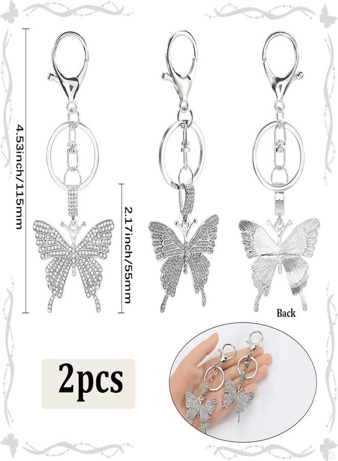 SOFPLATE 1 Box 2Pcs Butterfly Rhinestone Key Chain Crystal Animal Keychain Alloy Silver Sparkling Insect Wing Metal Hanging Bag Charms for Purse Handbags Car Keys Backpack Women Decoration Accessories - Image 3