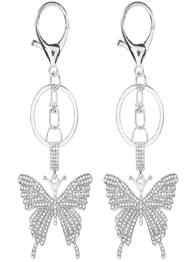 SOFPLATE 1 Box 2Pcs Butterfly Rhinestone Key Chain Crystal Animal Keychain Alloy Silver Sparkling Insect Wing Metal Hanging Bag Charms for Purse Handbags Car Keys Backpack Women Decoration Accessories - Image 2