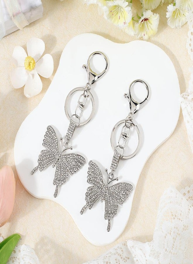 SOFPLATE 1 Box 2Pcs Butterfly Rhinestone Key Chain Crystal Animal Keychain Alloy Silver Sparkling Insect Wing Metal Hanging Bag Charms for Purse Handbags Car Keys Backpack Women Decoration Accessories - Image 4