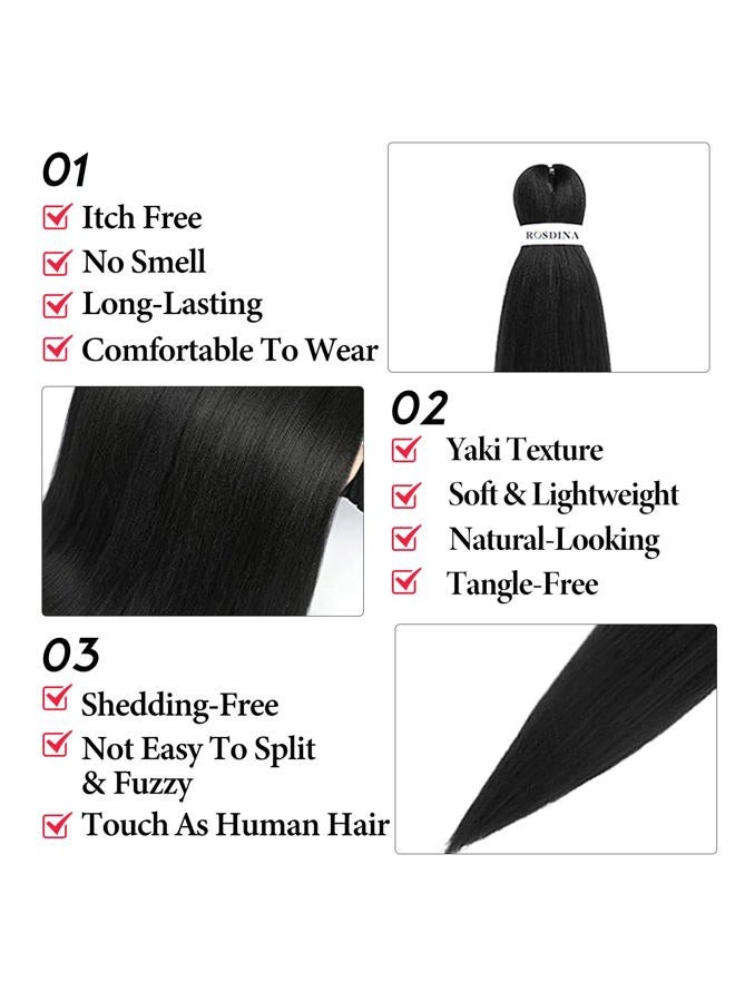 ROSDINA Pre Stretched Braiding Hair 24 Inch Black Color Crochet Braids Hair 8 Packs Professional Braiding Hair Hot Setting Synthetic Fiber Crochet Braid Braid Yaki Texture Hair Extensions (24 Inch, 2#) - Image 3