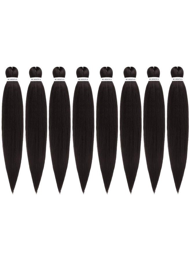 ROSDINA Pre Stretched Braiding Hair 24 Inch Black Color Crochet Braids Hair 8 Packs Professional Braiding Hair Hot Setting Synthetic Fiber Crochet Braid Braid Yaki Texture Hair Extensions (24 Inch, 2#) - Image 1