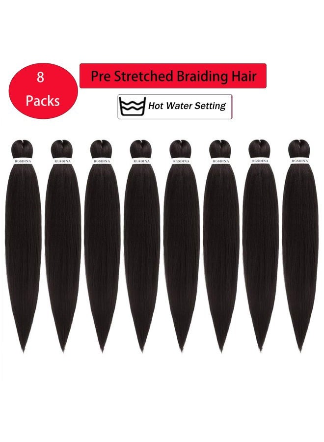 ROSDINA Pre Stretched Braiding Hair 24 Inch Black Color Crochet Braids Hair 8 Packs Professional Braiding Hair Hot Setting Synthetic Fiber Crochet Braid Braid Yaki Texture Hair Extensions (24 Inch, 2#) - Image 2