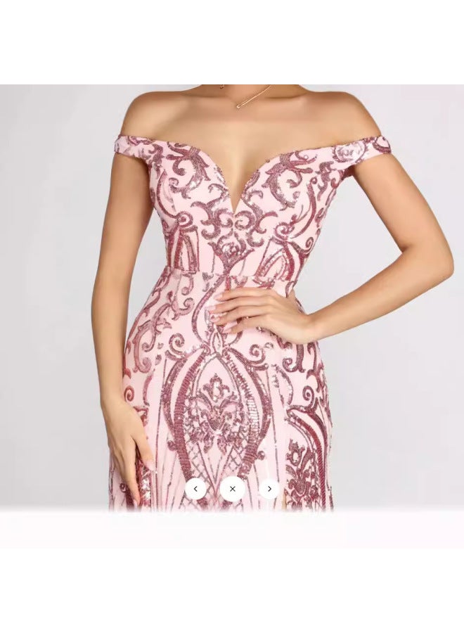 Mermaid Evening Dress New Sequin Dress One-shoulder Sequin Gown - Image 4