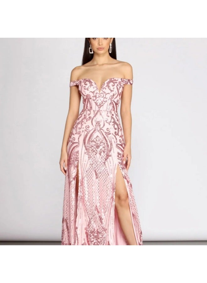 Mermaid Evening Dress New Sequin Dress One-shoulder Sequin Gown - Image 1