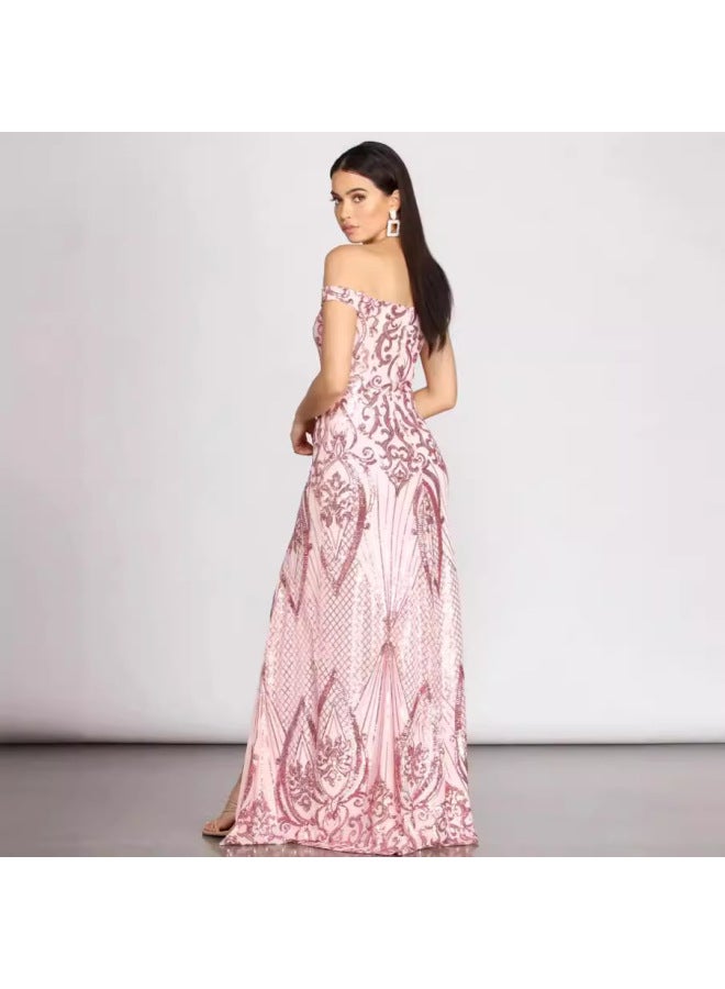 Mermaid Evening Dress New Sequin Dress One-shoulder Sequin Gown - Image 3