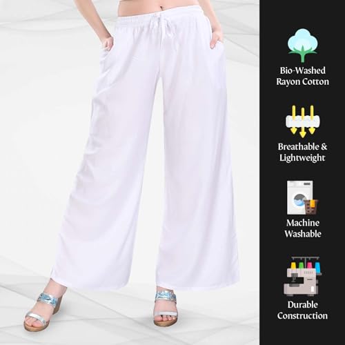 TRASA Ultra Soft Reyon Cotton Regular and Plus Palazzo for Womens and Girls - White - 5XL, Mid Rise - Image 4