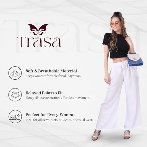 TRASA Ultra Soft Reyon Cotton Regular and Plus Palazzo for Womens and Girls - White - 5XL, Mid Rise - Image 2