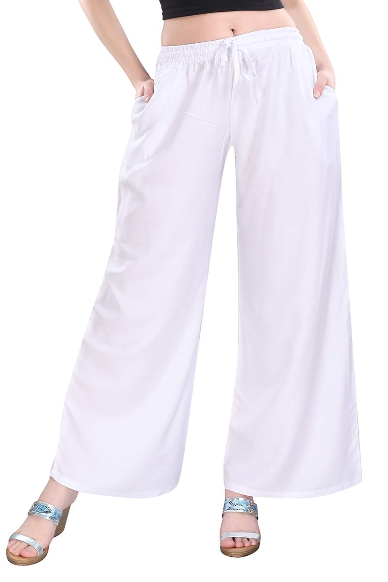 TRASA Ultra Soft Reyon Cotton Regular and Plus Palazzo for Womens and Girls - White - 5XL, Mid Rise - Image 1