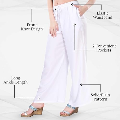 TRASA Ultra Soft Reyon Cotton Regular and Plus Palazzo for Womens and Girls - White - 5XL, Mid Rise - Image 3