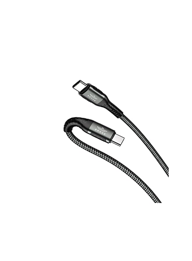 Brave كابل USB 66W نوع C إلى C مضفر نايلون شاحن سريع 3.1A لهواتف Huawei P40 كابل بيانات USB C لهواتف Xiaomi Mi Samsung (1.2M، USB C إلى C 66W،) (أسود) - Image 3