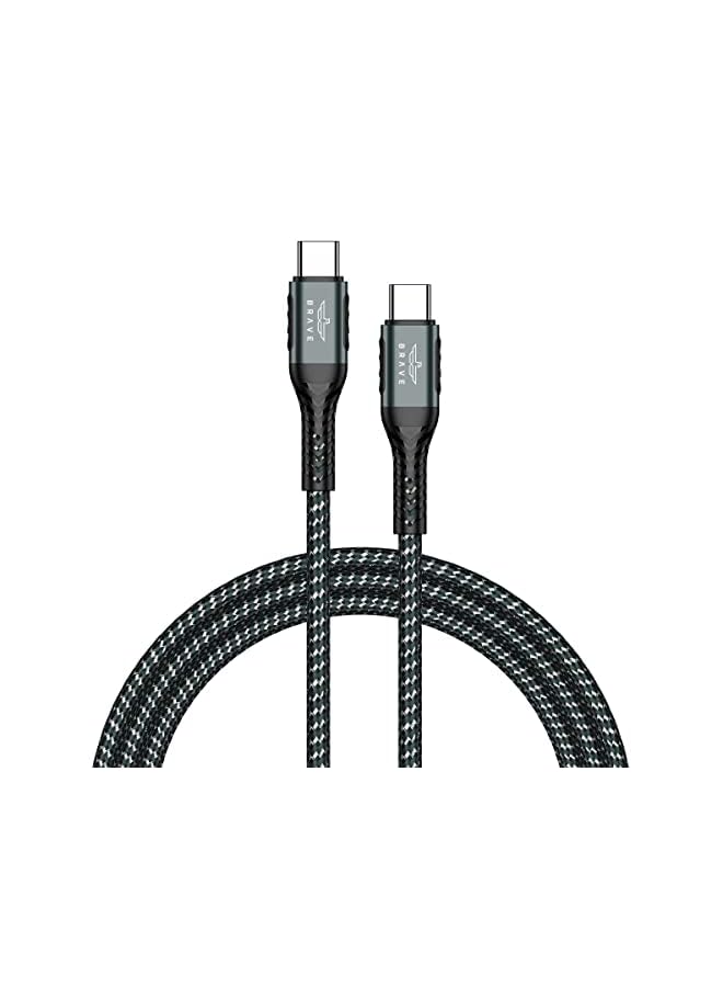 Brave كابل USB 66W نوع C إلى C مضفر نايلون شاحن سريع 3.1A لهواتف Huawei P40 كابل بيانات USB C لهواتف Xiaomi Mi Samsung (1.2M، USB C إلى C 66W،) (أسود) - Image 2