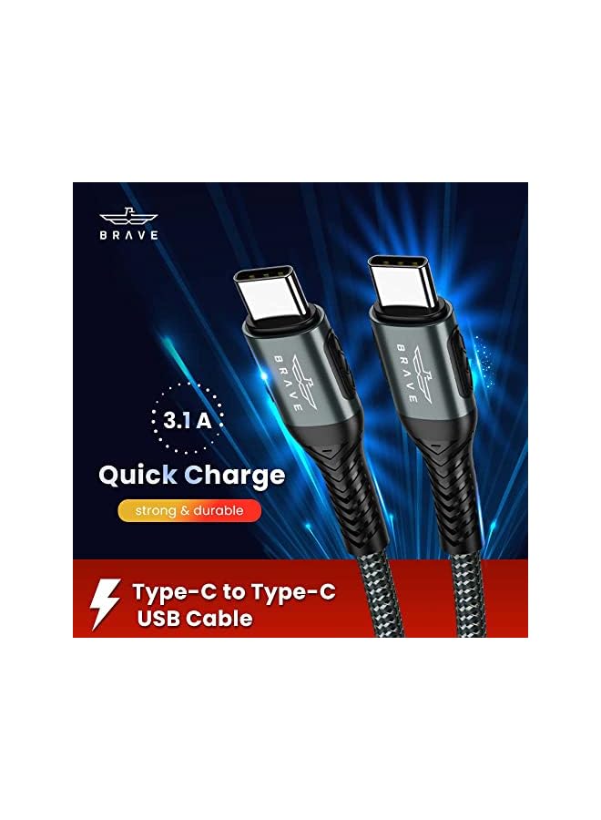 Brave كابل USB 66W نوع C إلى C مضفر نايلون شاحن سريع 3.1A لهواتف Huawei P40 كابل بيانات USB C لهواتف Xiaomi Mi Samsung (1.2M، USB C إلى C 66W،) (أسود) - Image 4
