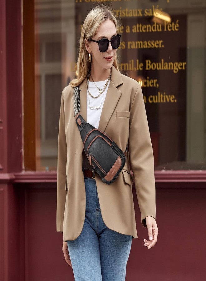 CLUCI Crossbody Bags for Women Men,Leather Sling Bag Cross Body Backpack for Woman Travel Essentials Birthday Gifts, 0-0 Black With Brown, Stylish - Image 2