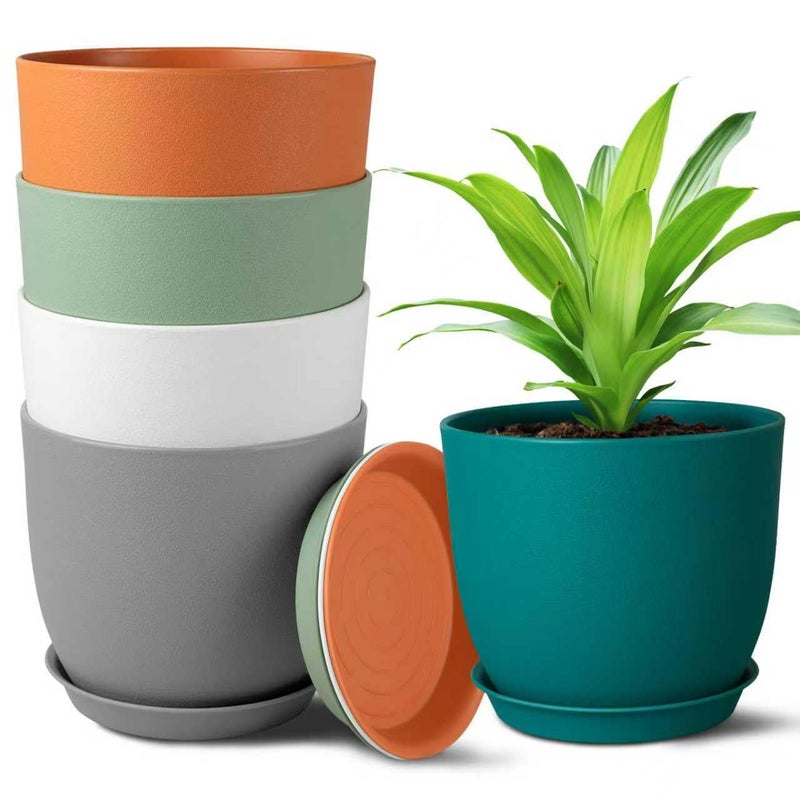 Ferlypote Plant Pots 6 Inch Set of 5, Flower Pots with Multi Mesh Drainage Holes, Planters for Indoor Outdoor Garden Plants and Flowers (Multicolor) - Image 1