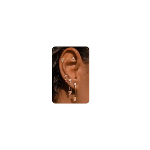 Krfy 5 Pcs Dainty 14K Gold Plated Earrings for Women - Sterling Silver Post Hypoallergenic Cartilage Earrings for Women Dangle Pink Bear Earring Sets for Multiple Piercing - Image 1