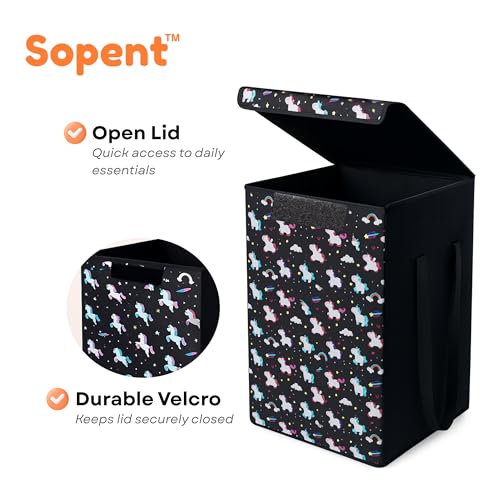 Sopent 50L Storage Box and Organiser with Lid – Unicorn Print Foldable Fabric Toy Box for Kids Room, Playroom, Nursery, Big Storage Basket with Lid for Toys - Image 5