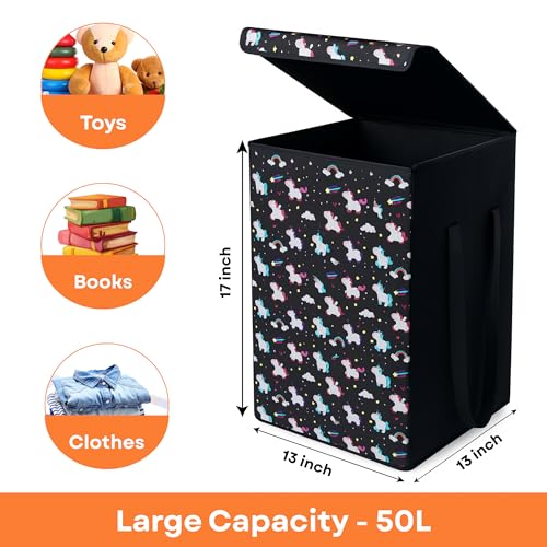 Sopent 50L Storage Box and Organiser with Lid – Unicorn Print Foldable Fabric Toy Box for Kids Room, Playroom, Nursery, Big Storage Basket with Lid for Toys - Image 3