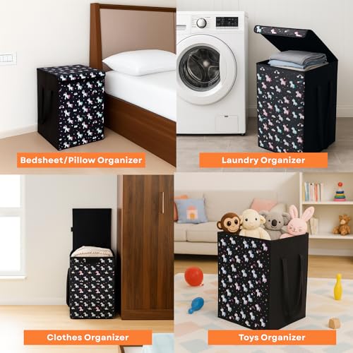Sopent 50L Storage Box and Organiser with Lid – Unicorn Print Foldable Fabric Toy Box for Kids Room, Playroom, Nursery, Big Storage Basket with Lid for Toys - Image 4