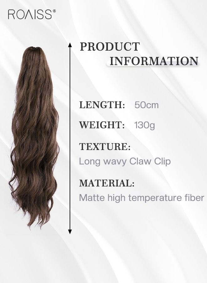 roaiss Long Wavy Ponytail Extensions Mini Claw Clip Natural Ponytail Wig Hair Extension Synthetic Hairpiece for Women Girls Party Hairstyle Soft Daily Use 50CM - Brown - Image 3