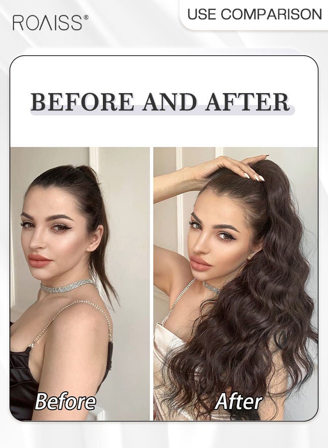roaiss Long Wavy Ponytail Extensions Mini Claw Clip Natural Ponytail Wig Hair Extension Synthetic Hairpiece for Women Girls Party Hairstyle Soft Daily Use 50CM - Brown - Image 2
