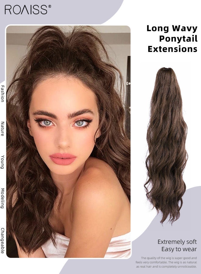 roaiss Long Wavy Ponytail Extensions Mini Claw Clip Natural Ponytail Wig Hair Extension Synthetic Hairpiece for Women Girls Party Hairstyle Soft Daily Use 50CM - Brown - Image 1