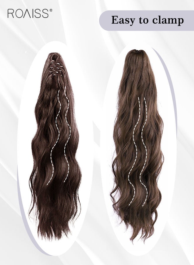 roaiss Long Wavy Ponytail Extensions Mini Claw Clip Natural Ponytail Wig Hair Extension Synthetic Hairpiece for Women Girls Party Hairstyle Soft Daily Use 50CM - Brown - Image 5