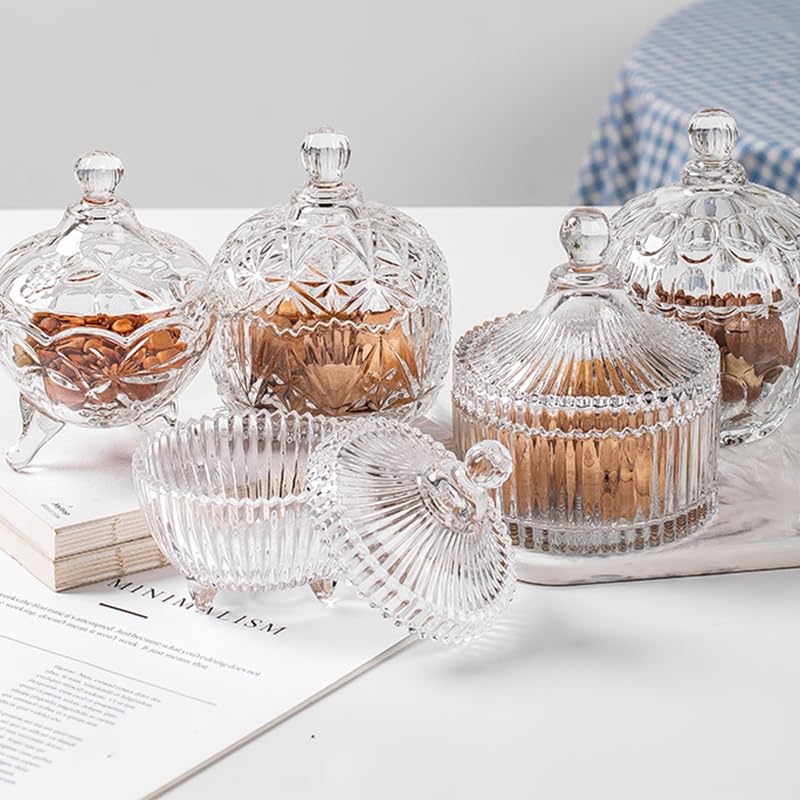 Mevanta Premium Glass Candy Dish with Lid, Clear Glass Candy Jar, Cookie Jar, Decorative Candy Bowl, Jewellery Dish,Jars for Buffet, Kitchen, Home, Office Desk - Image 5