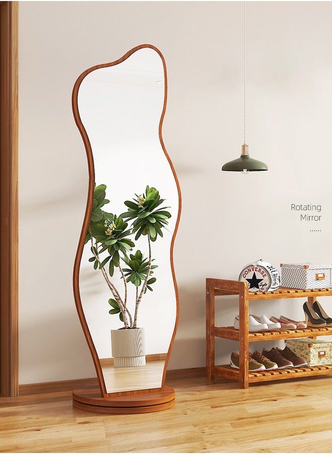Arabest 3-in-1 Floor to Ceiling Full Body Mirror, Rotating Solid Wood Frame Bedroom Floor to Ceiling Mirror, With Clothes and Hat Hook Components and Horizontal Storage Rack, Solid Wood Mirror (Natural)  - Image 3