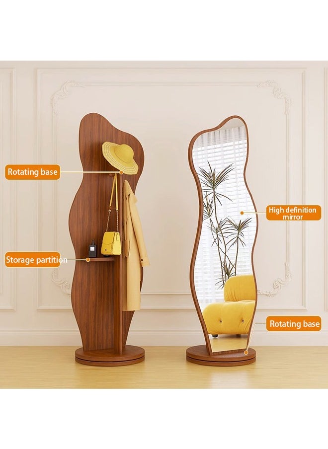 Arabest 3-in-1 Floor to Ceiling Full Body Mirror, Rotating Solid Wood Frame Bedroom Floor to Ceiling Mirror, With Clothes and Hat Hook Components and Horizontal Storage Rack, Solid Wood Mirror (Natural)  - Image 5