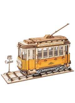 Robotime Rolife Tramcar TG505,Assembly Brain Teaser 3D Wooden Puzzle DIY Build Model Crafts Kits, Unique Home Decor Birthday Gifts for Teens or Adults  - Image 1