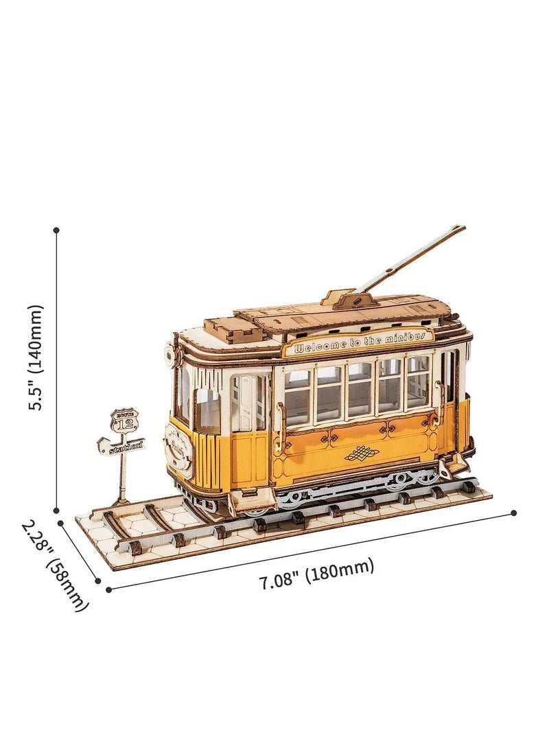 Robotime Rolife Tramcar TG505,Assembly Brain Teaser 3D Wooden Puzzle DIY Build Model Crafts Kits, Unique Home Decor Birthday Gifts for Teens or Adults  - Image 2