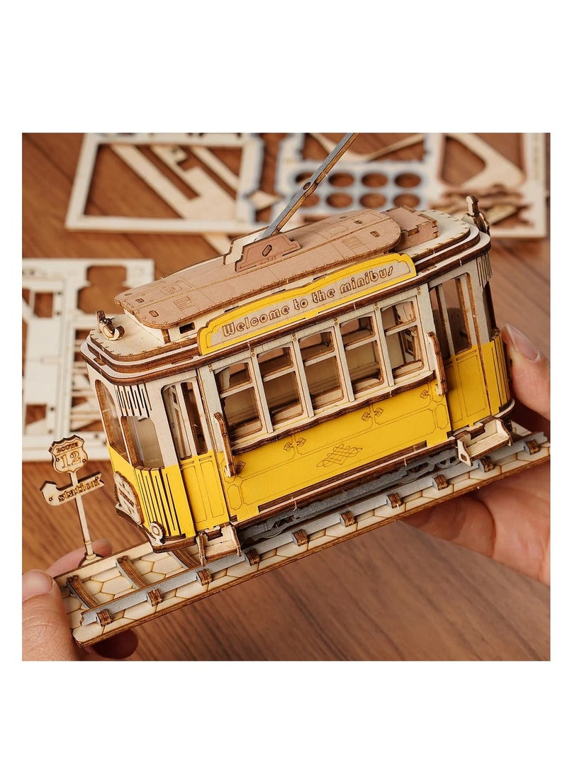 Robotime Rolife Tramcar TG505,Assembly Brain Teaser 3D Wooden Puzzle DIY Build Model Crafts Kits, Unique Home Decor Birthday Gifts for Teens or Adults  - Image 5