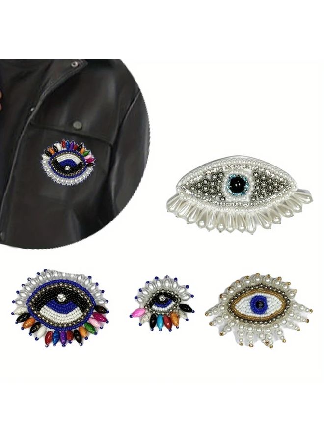 Style3 Handcrafted Beaded Devil Eye Patch Faux Leather Shoe Hat Decor Accessory - Image 1