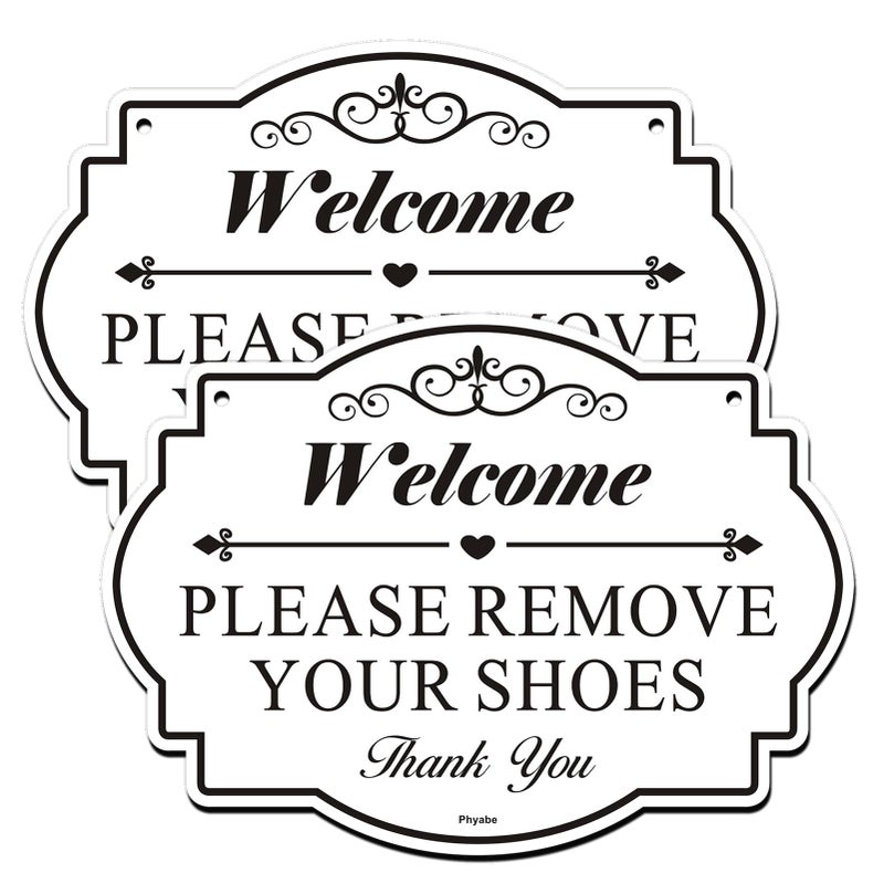 Phyabe 2 Pack Please Remove Your Shoes Sign, 10â€ x 7â€ Thick Acrylic Self-Adhesive Sign, Ideal for Hosts, Bars, Hotels, and Airbnb, Easy to Install - White - Image 1