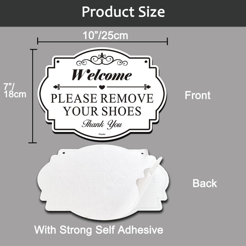 Phyabe 2 Pack Please Remove Your Shoes Sign, 10â€ x 7â€ Thick Acrylic Self-Adhesive Sign, Ideal for Hosts, Bars, Hotels, and Airbnb, Easy to Install - White - Image 2