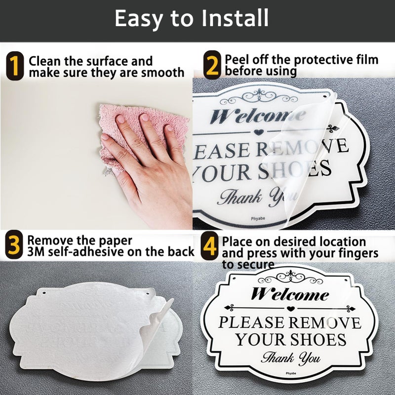 Phyabe 2 Pack Please Remove Your Shoes Sign, 10â€ x 7â€ Thick Acrylic Self-Adhesive Sign, Ideal for Hosts, Bars, Hotels, and Airbnb, Easy to Install - White - Image 4