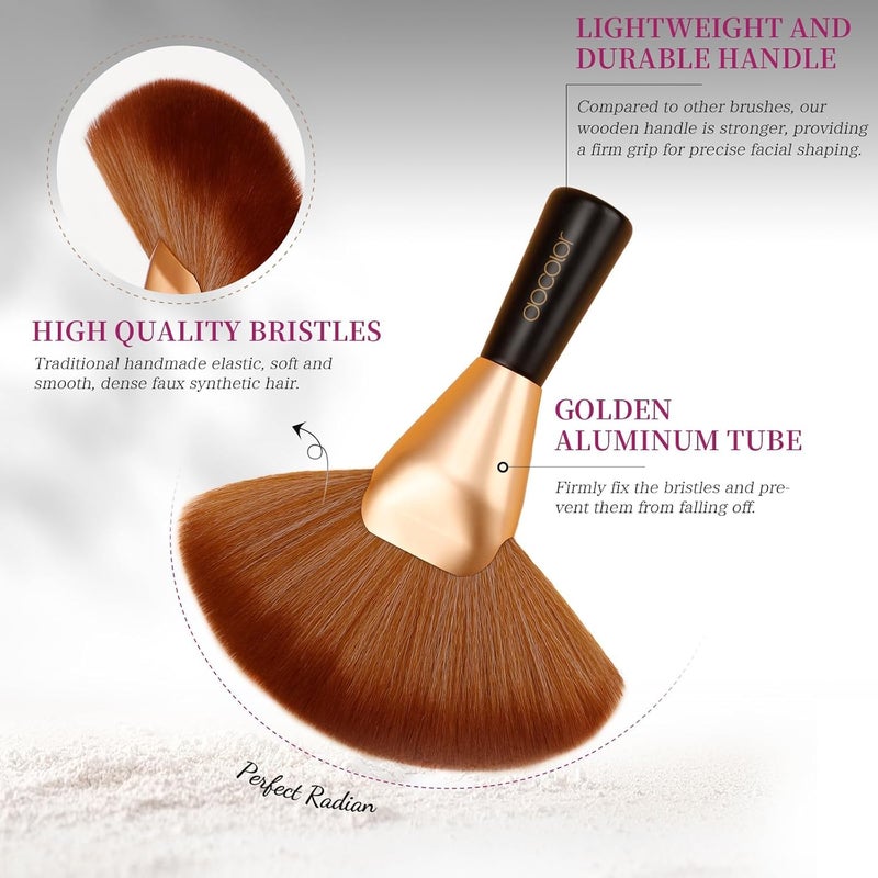 docolor Fan Brush Finishing Powder Brush Multi-use Brush For Face and body Professional Makeup Brush for Salon Use Perfect For Spray Tan Powder Highlighting Blush Powder Bronzer Contour - Image 3